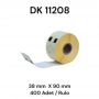 Brother DK-11208 Muadili Etiket  38 mm x 90 mm 400 Adet Adres Beyaz 